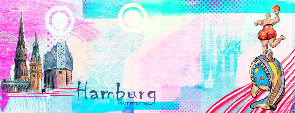 Hamburg Germany illustration digital art for social media, presentations, Creative illustrations and engaging visuals for marketing and commercial use.