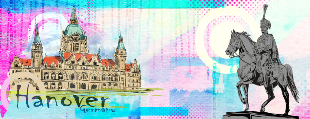 Hannover Germany illustration digital art for social media, presentations, Creative illustrations and engaging visuals for marketing and commercial use.